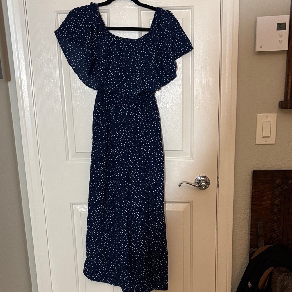 miami Navy Polka Dot Off-Shoulder Jumpsuit